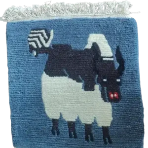 Blue with Print Hand Knotted Rug